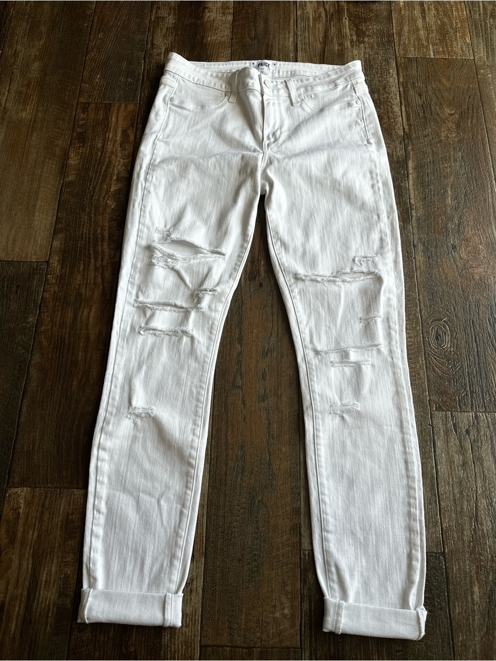 PAIGE Verdugo Crop White Skinny Jeans Distressed Mid Rise Ankle Premium Denim 31